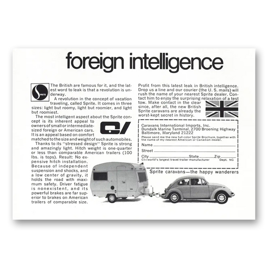 1969 Caravan International Foreign Intelligence VW Vintage Magazine Print Ad