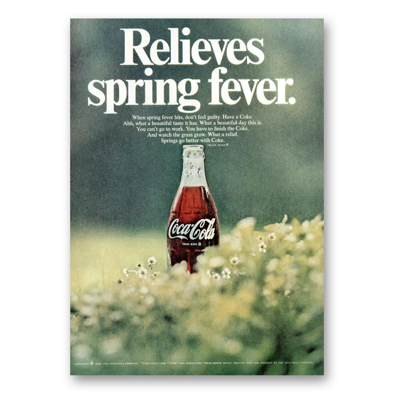 1969 Coca Cola Relieves Spring Fever Vintage Magazine Print Ad