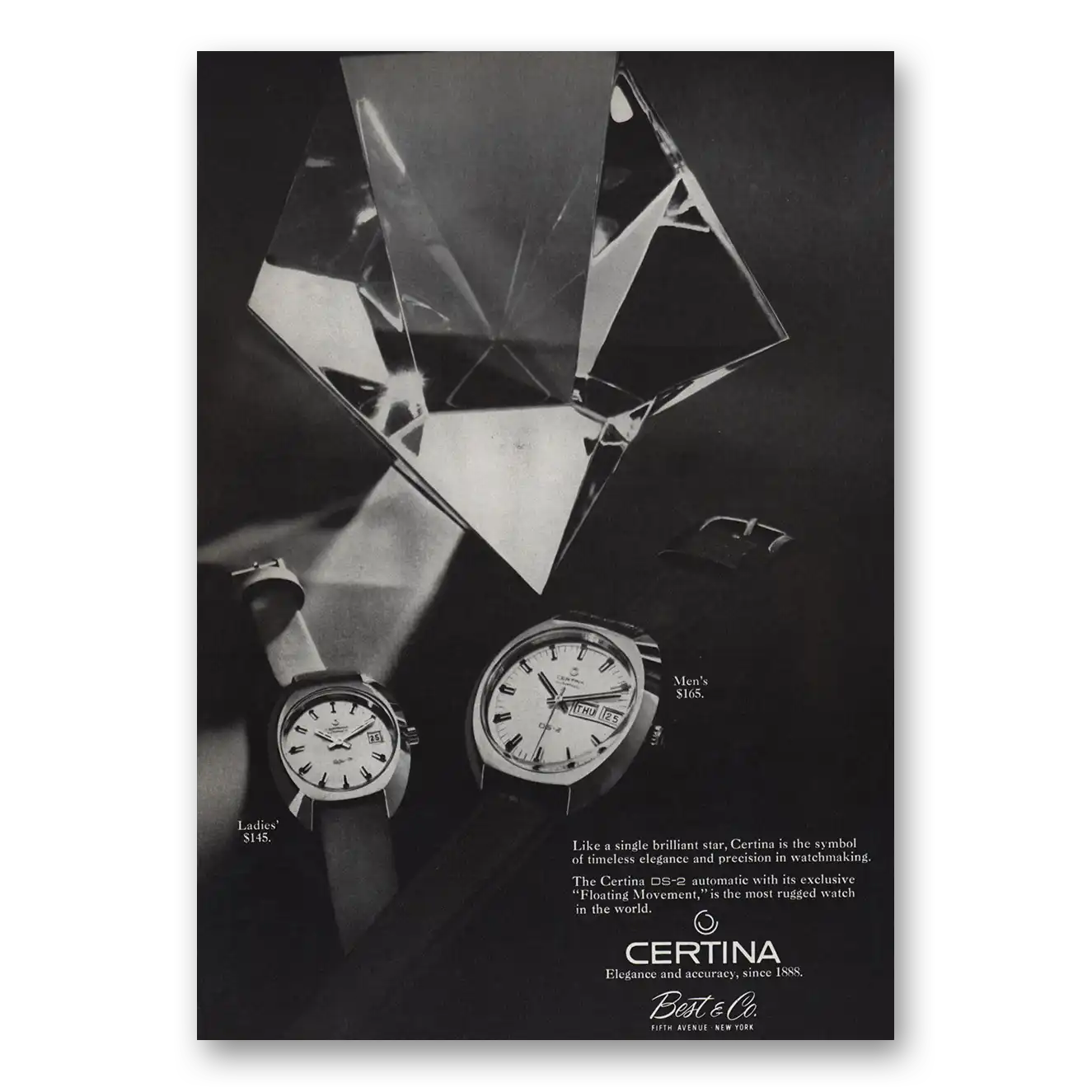 1969 Certina Watches Like a Single Brilliant Star Vintage Magazine Print Ad