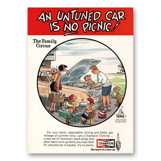 1969 Champion Spark Plugs Untuned Car Is No Picnic Vintage Magazine Print Ad