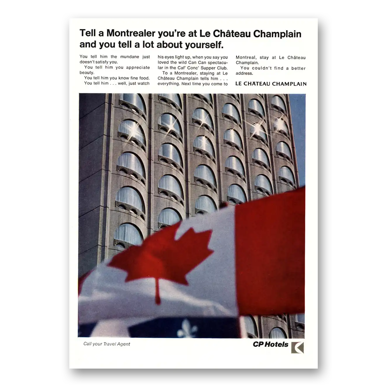 1969 Le Chateau Champlain Tell a Montrealer Vintage Magazine Print Ad