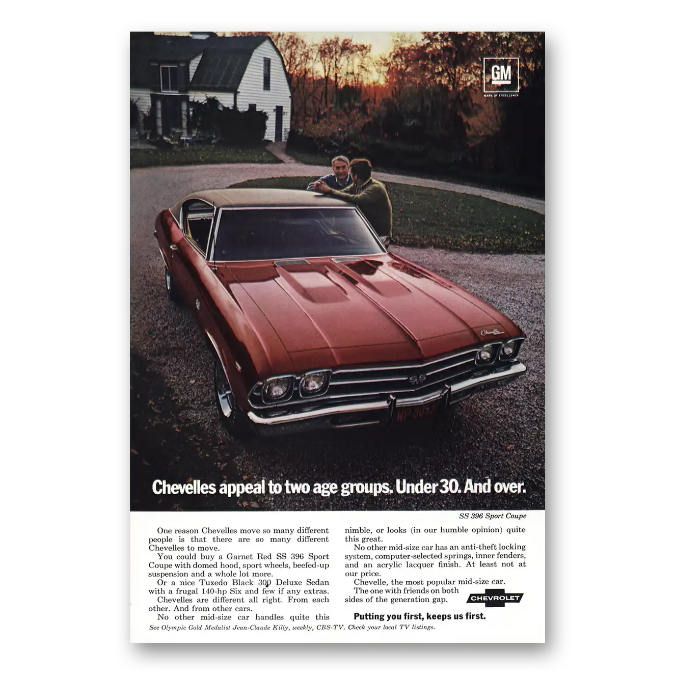 1969 Chevrolet Chevelle Under 30 and Over Vintage Magazine Print Ad