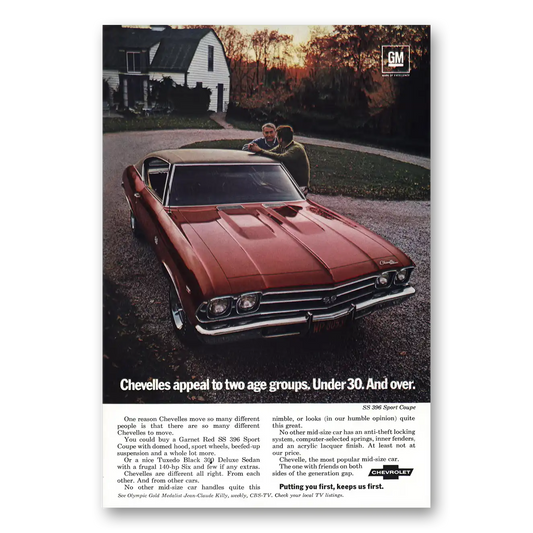 1969 Chevrolet Chevelle Under 30 and Over Vintage Magazine Print Ad