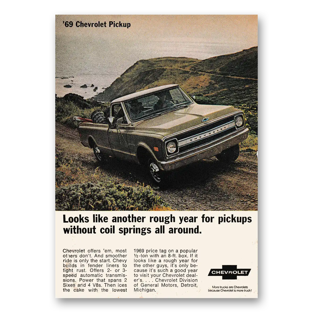 1969 Chevrolet Pickup Looks Like Another Rough Year Vintage Magazine Print Ad