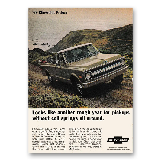 1969 Chevrolet Pickup Looks Like Another Rough Year Vintage Magazine Print Ad