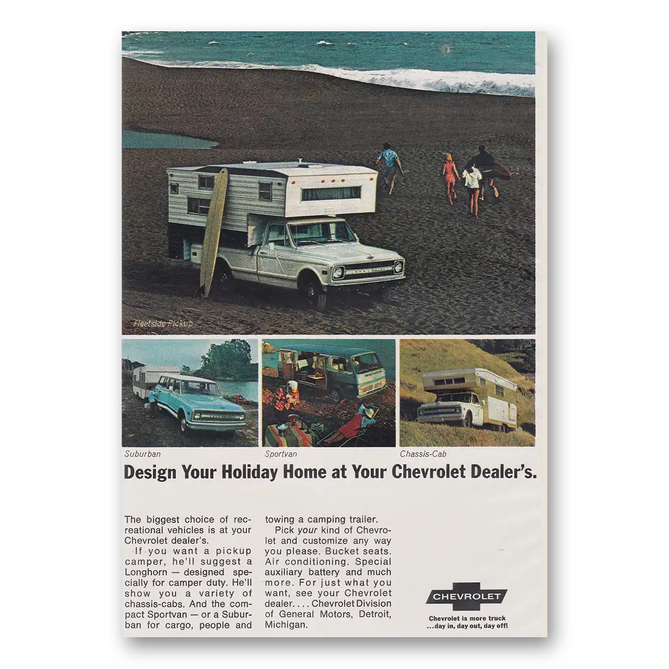 1969 Chevrolet Custom Camper Design Your Holiday Home Vintage Magazine Print Ad