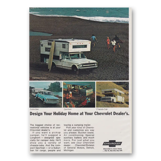 1969 Chevrolet Custom Camper Design Your Holiday Home Vintage Magazine Print Ad