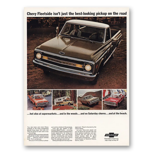 1969 Chevrolet Fleetside Best Looking Pickup On the Road Vintage Magazine Print Ad