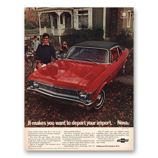 1969 Chevrolet Nova Makes You Want To Deport Your Import Vintage Magazine Print Ad