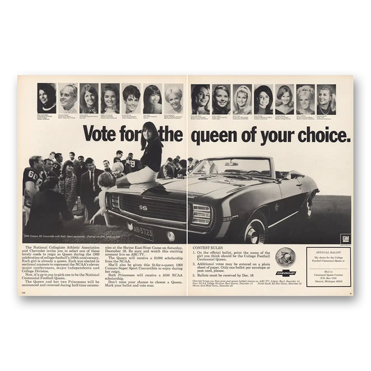 1969 Chevrolet Camaro SS Convertible Vote for the Queen Vintage Magazine Print Ad