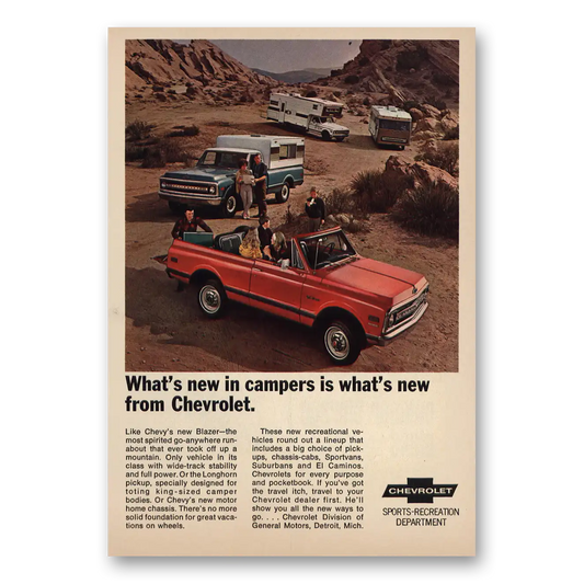 1969 Chevrolet Blazer New In Campers Vintage Magazine Print Ad