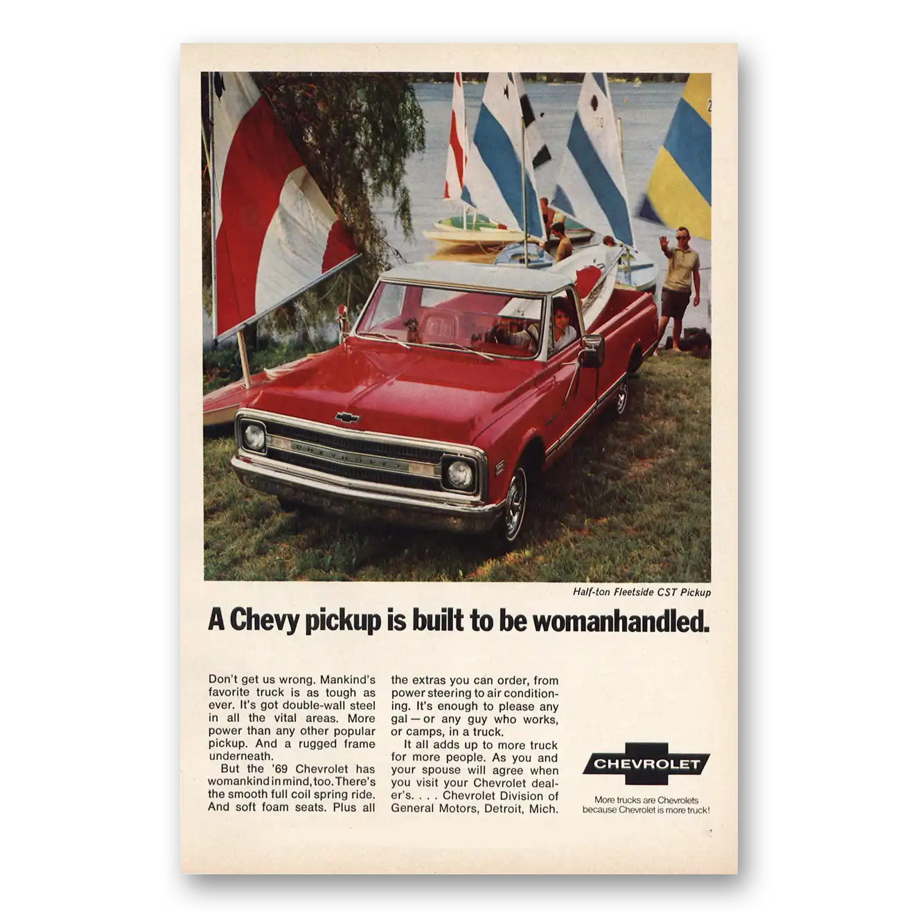 1969 Chevrolet Pickup Built to Be Womanhandled Vintage Magazine Print Ad