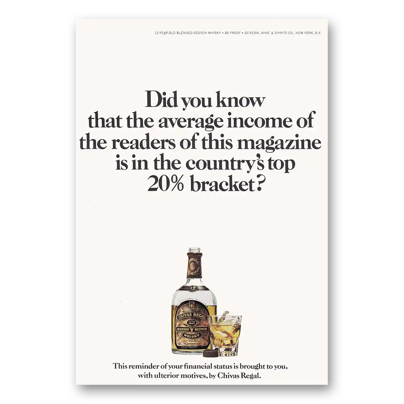 1969 Chivas Regal Average Income of the Readers Vintage Magazine Print Ad