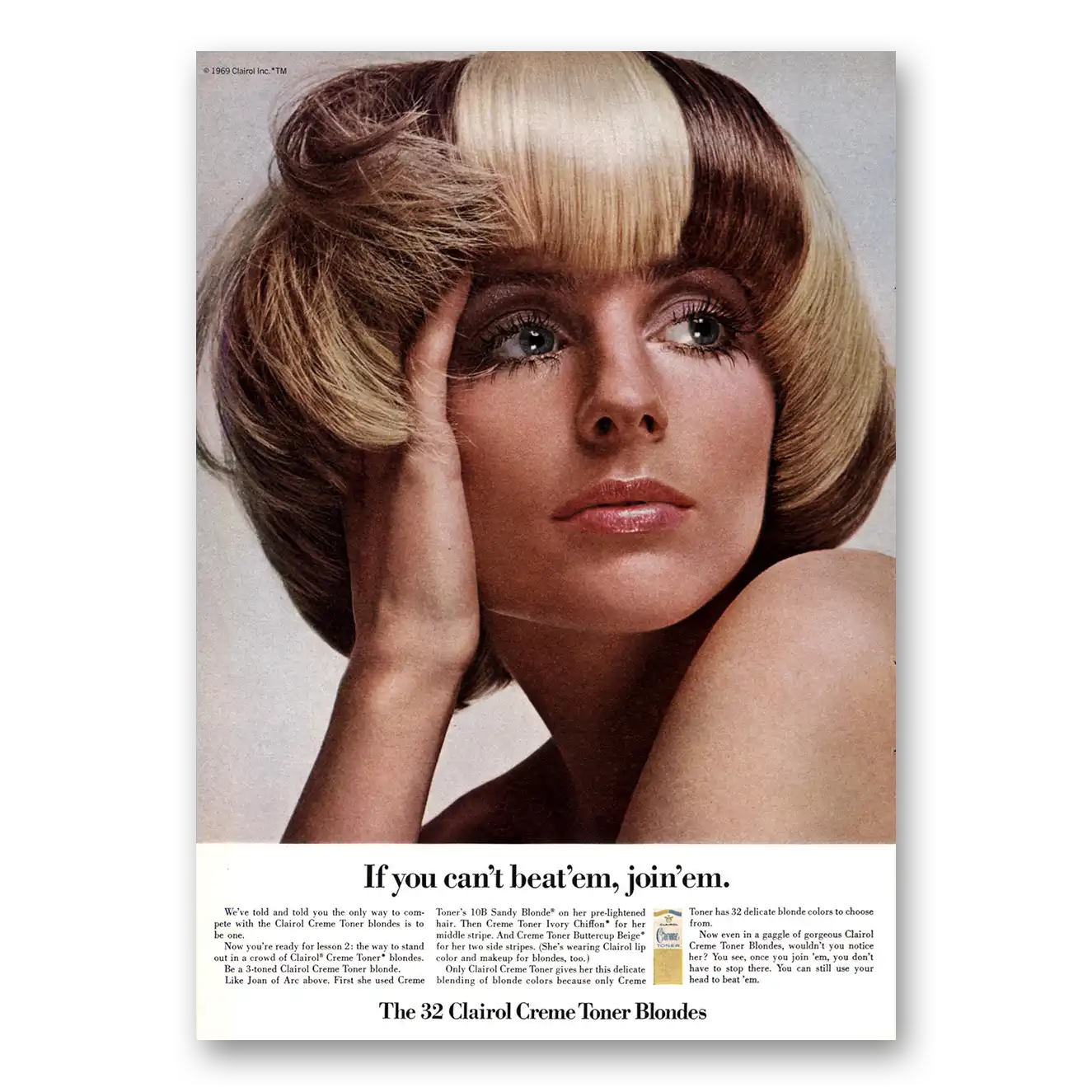 1969 Clairol Creme Toner Blondes Cant Beat Em Join Em Vintage Magazine Print Ad