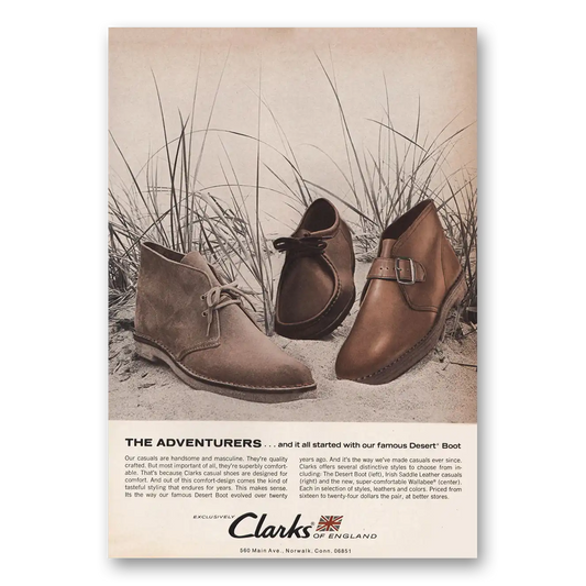 1969 Clarks Shoes Adventurers Famous Desert Boot Vintage Magazine Print Ad