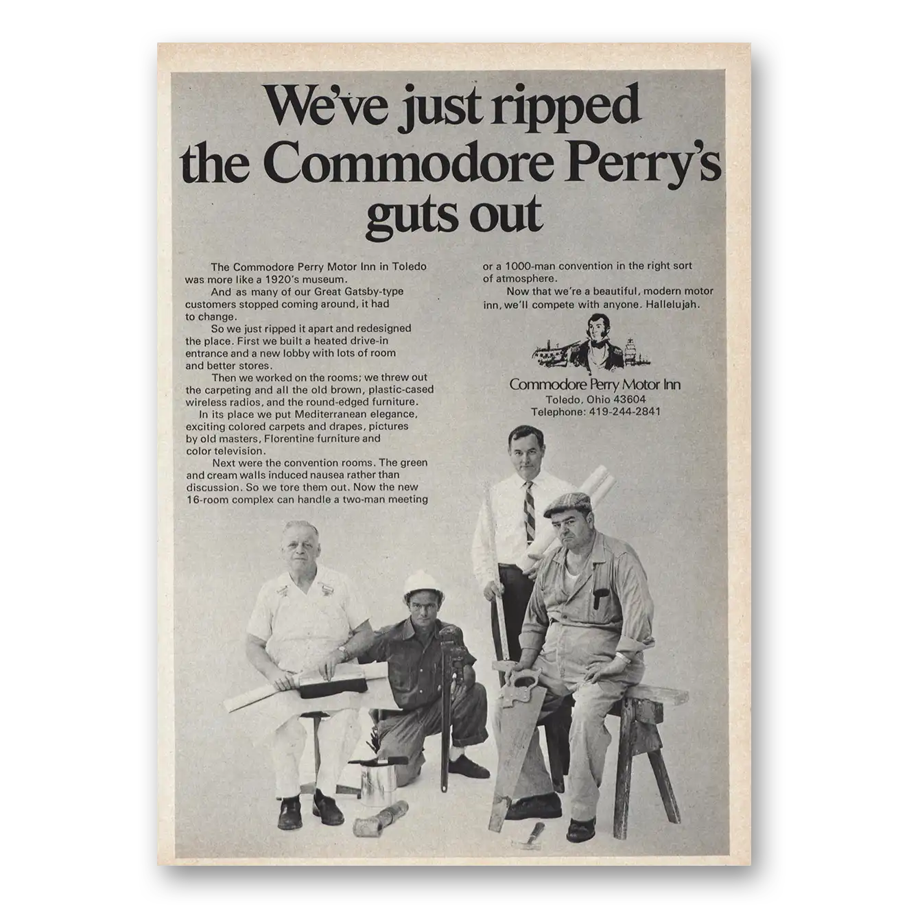 1969 Commodore Perry Motor Inn Just Ripped Guts Out Vintage Magazine Print Ad