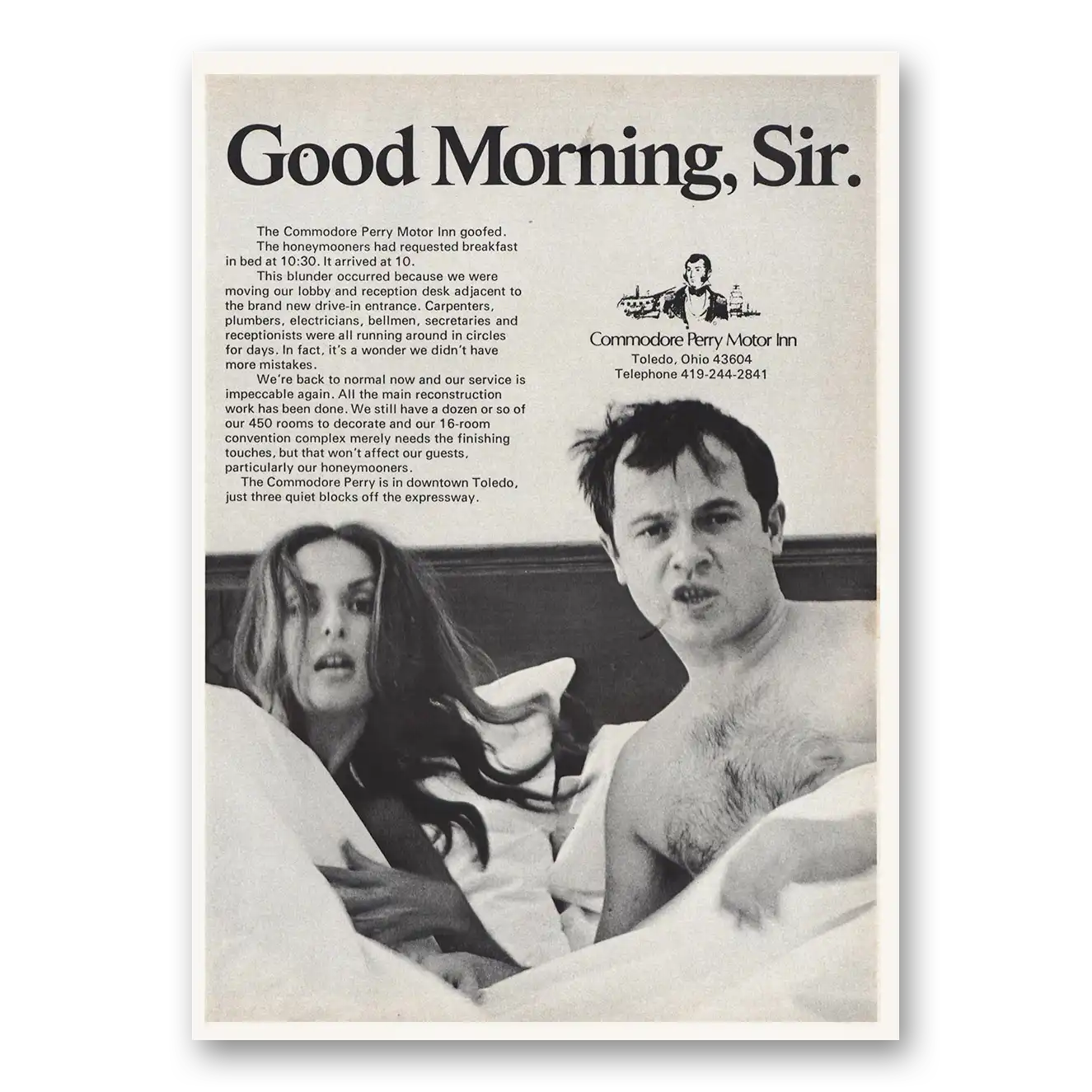 1969 Commodore Perry Motor Inn Good Morning Sir Vintage Magazine Print Ad