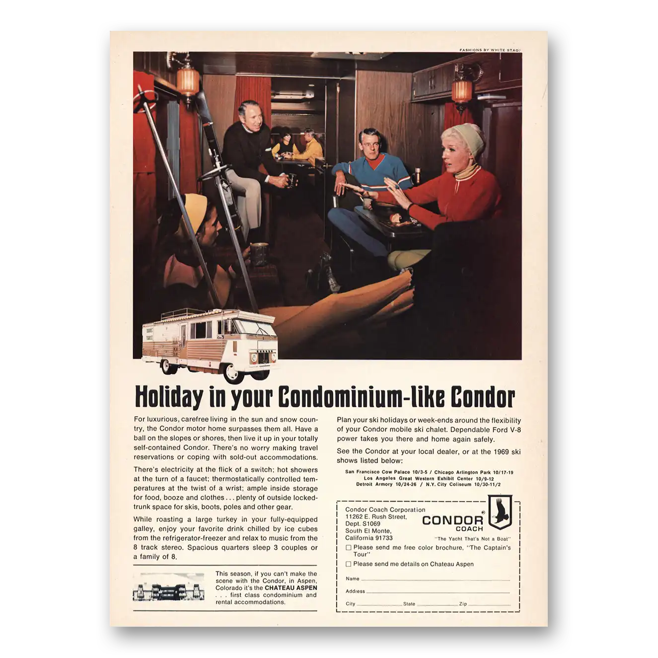 1969 Condor Coach Holiday In Your Condominium Vintage Magazine Print Ad