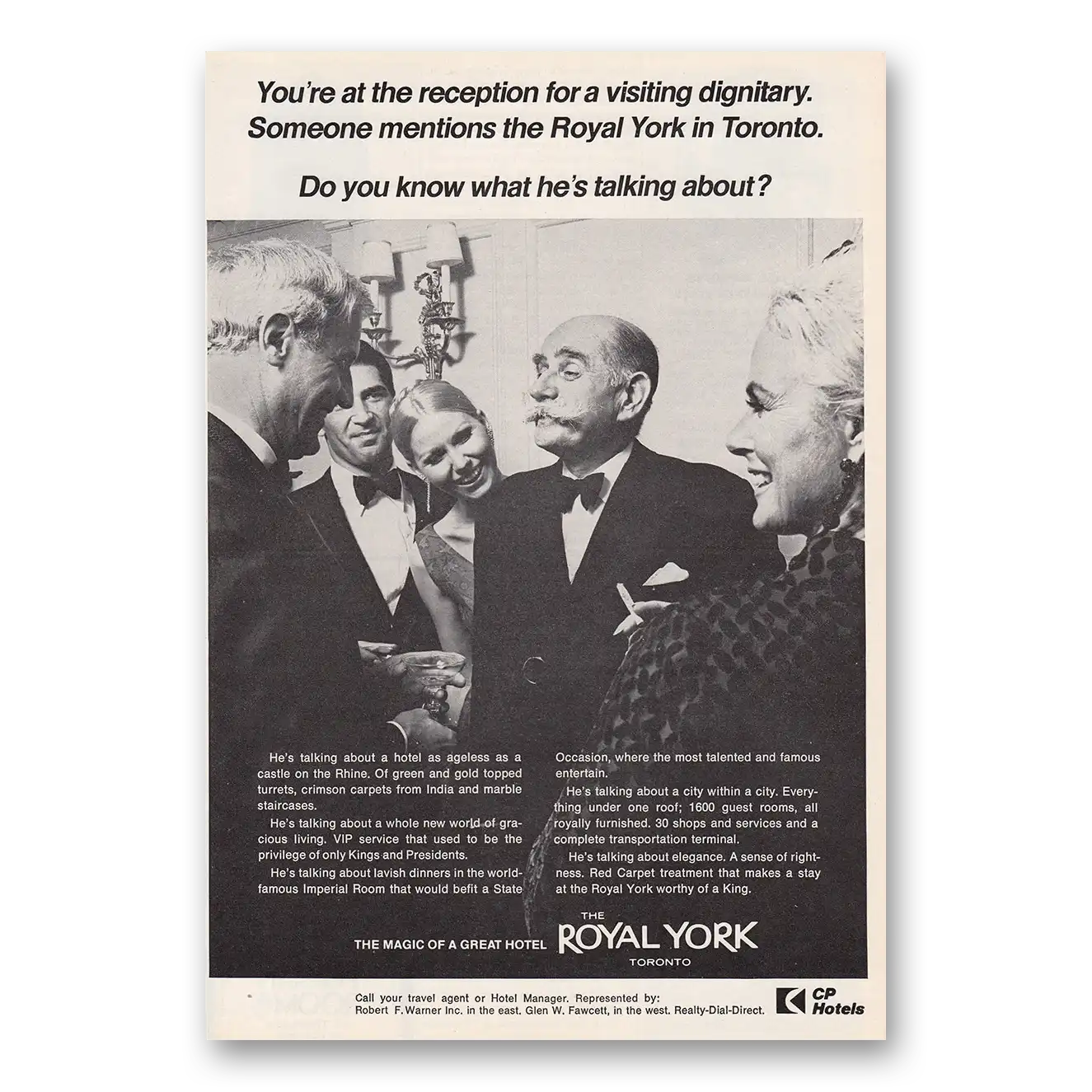 1969 Royal York Toronto Hotel Reception for a Visiting Dignitary Vintage Magazine Print Ad