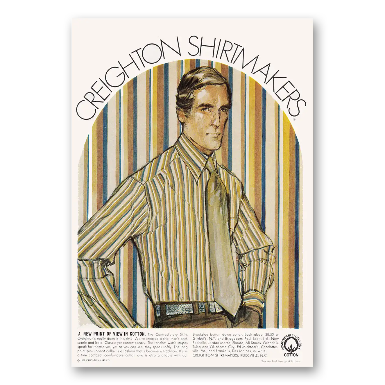 1969 Creighton Shirtmakers New Point of View In Cotton Vintage Magazine Print Ad