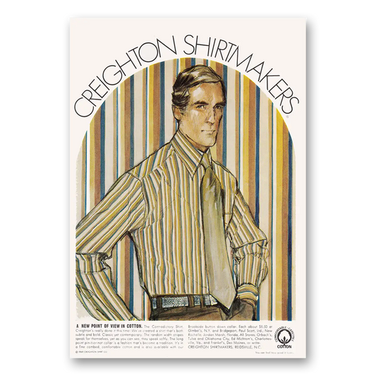 1969 Creighton Shirtmakers New Point of View In Cotton Vintage Magazine Print Ad