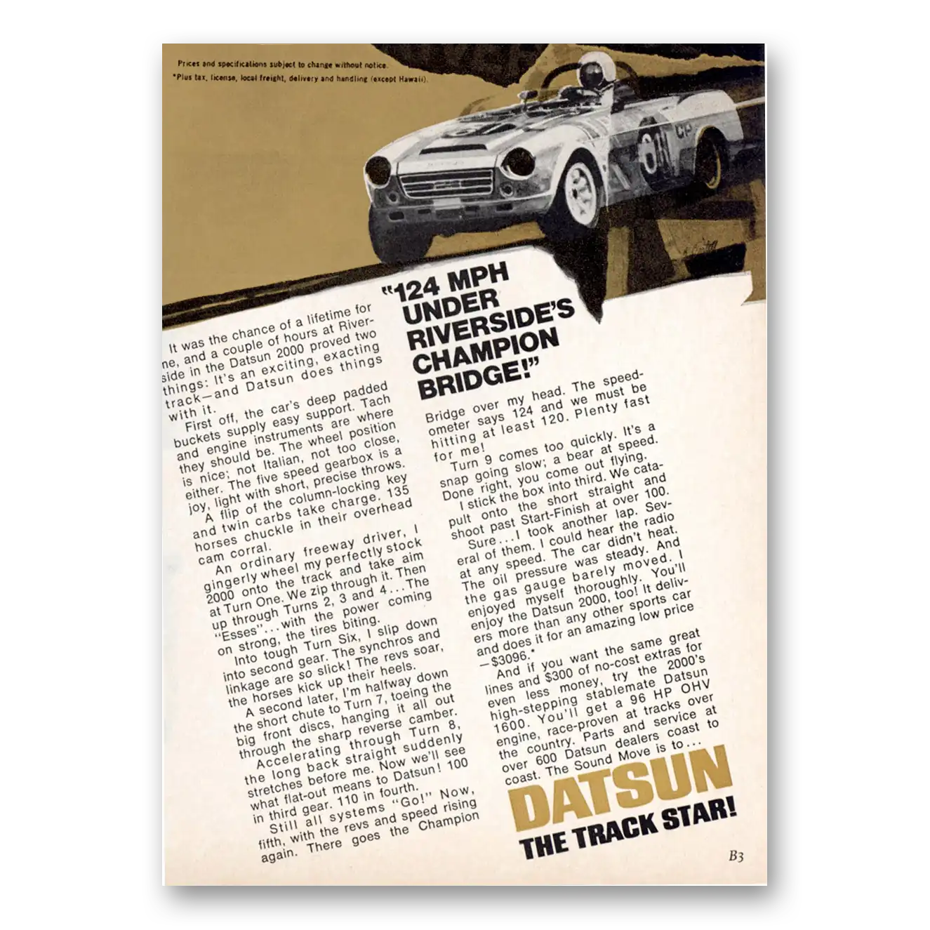 1969 Datsun Under Riversides Champion Bridge Vintage Magazine Print Ad