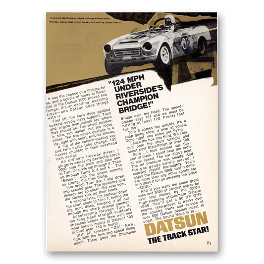 1969 Datsun Under Riversides Champion Bridge Vintage Magazine Print Ad