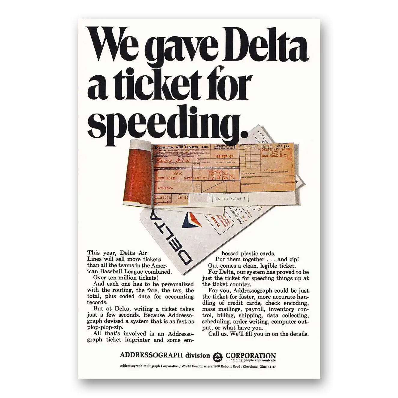 1969 Addressograph Ticket for Speeding Vintage Magazine Print Ad