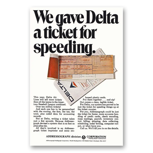 1969 Addressograph Ticket for Speeding Vintage Magazine Print Ad