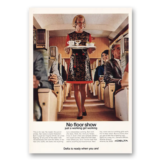 1969 Delta Air Lines No Floor Show Just a Working Girl Vintage Magazine Print Ad