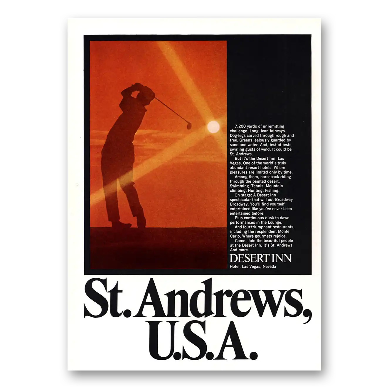 1969 Desert Inn St Andrews USA Vintage Magazine Print Ad