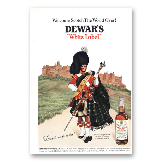 1969 Dewars White Label Edinburgh Castle Vintage Magazine Print Ad