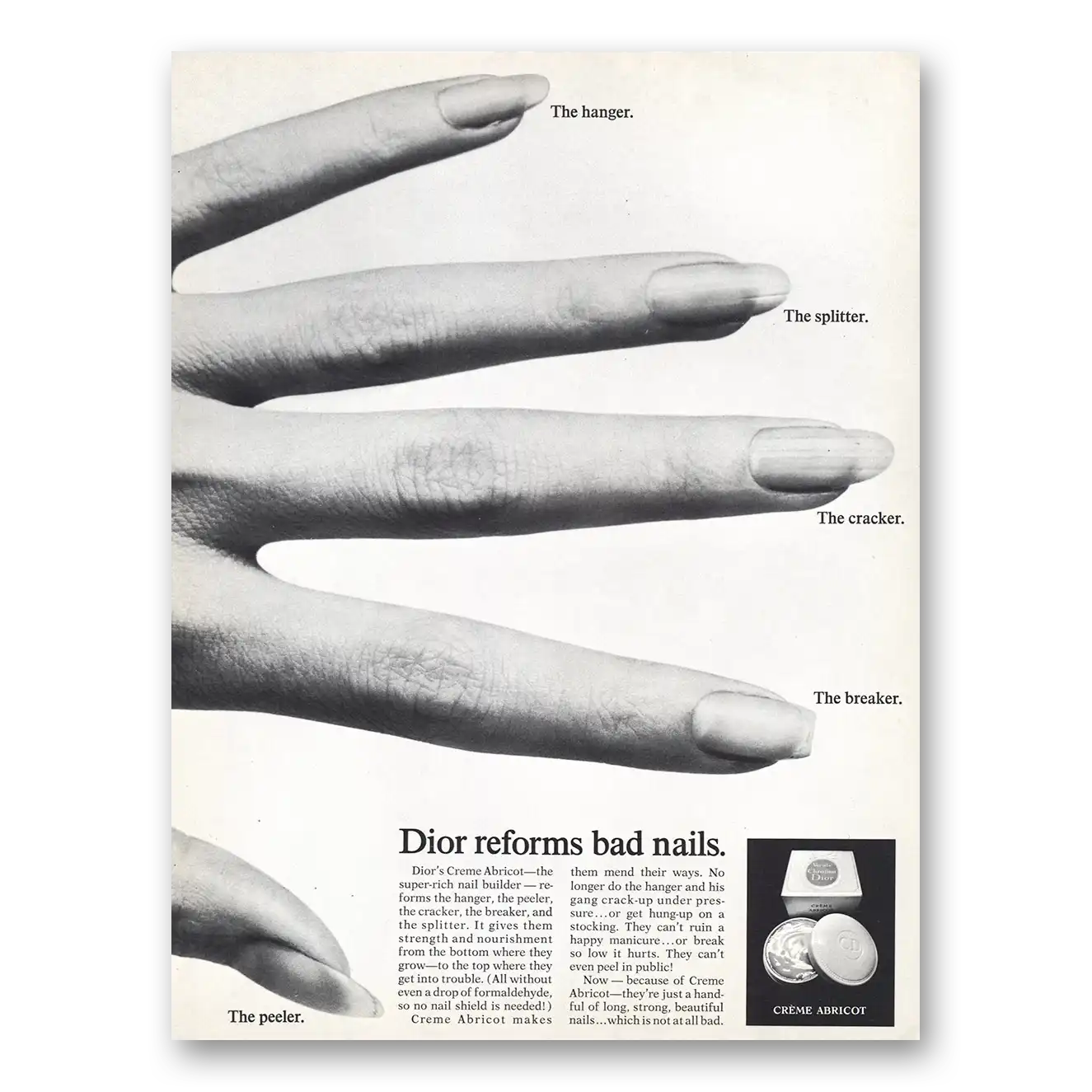 1969 Dior Creme Abricot Reforms Bad Nails Vintage Magazine Print Ad