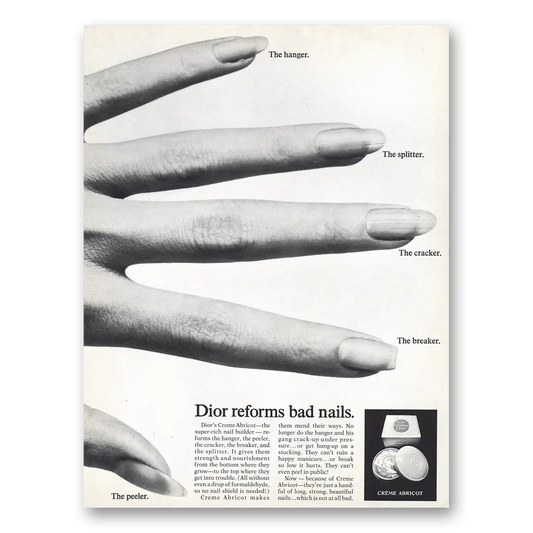 1969 Dior Creme Abricot Reforms Bad Nails Vintage Magazine Print Ad