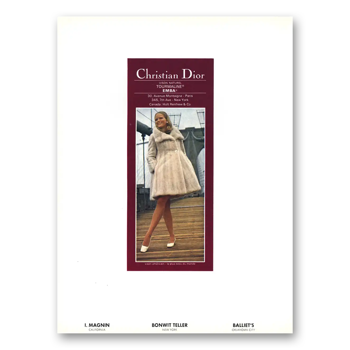 1969 Christian Dior Fashion Tourmaline Emba Vintage Magazine Print Ad