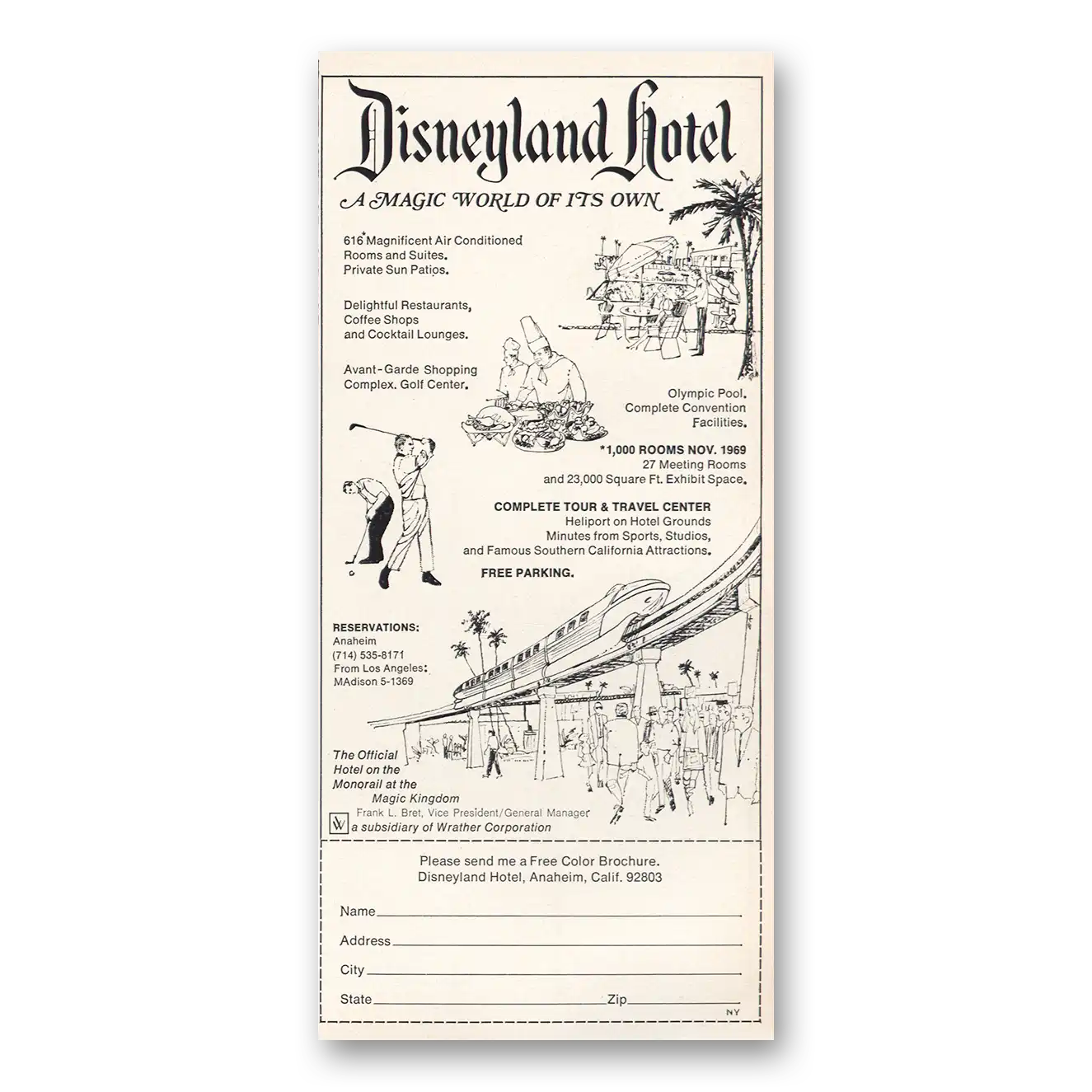 1969 Disneyland Hotel Magic World Of Its Own Vintage Magazine Print Ad