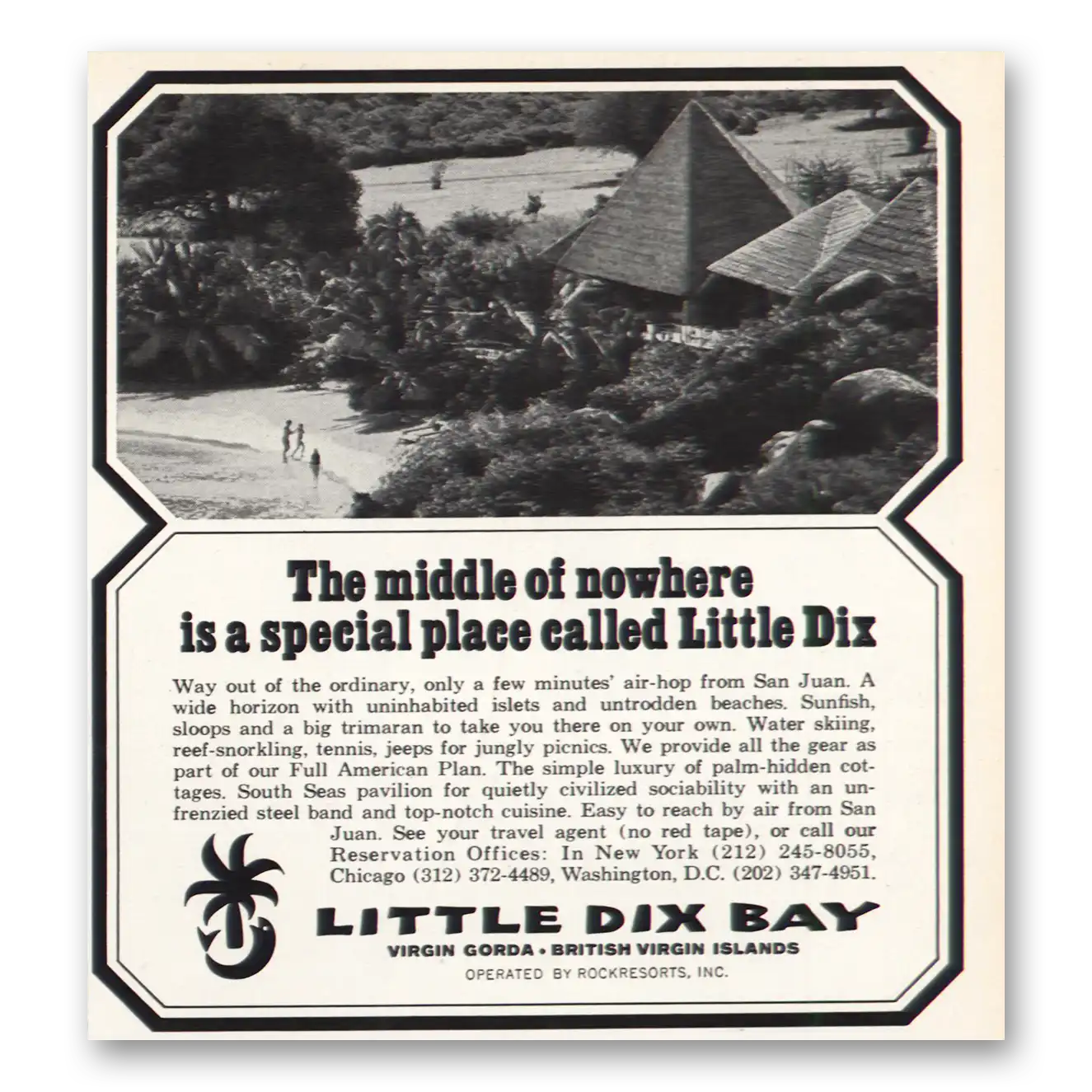 1969 Little Dix Bay Middle of Nowhere Vintage Magazine Print Ad