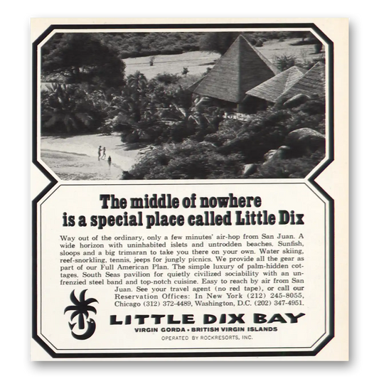 1969 Little Dix Bay Middle of Nowhere Vintage Magazine Print Ad