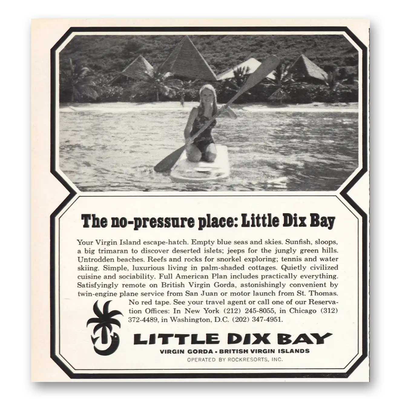 1969 Little Dix Bay No Pressure Place Vintage Magazine Print Ad