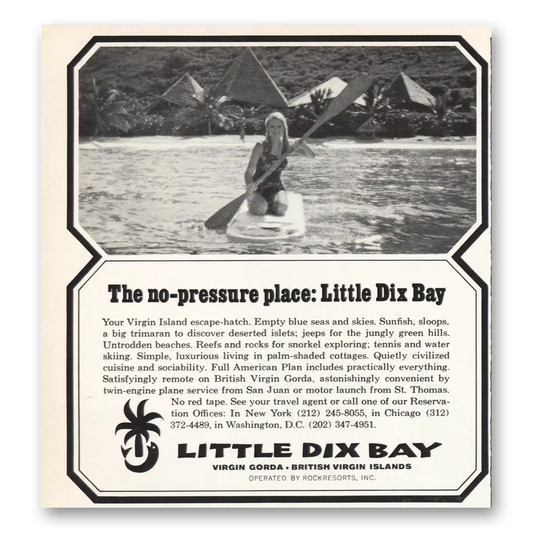 1969 Little Dix Bay No Pressure Place Vintage Magazine Print Ad