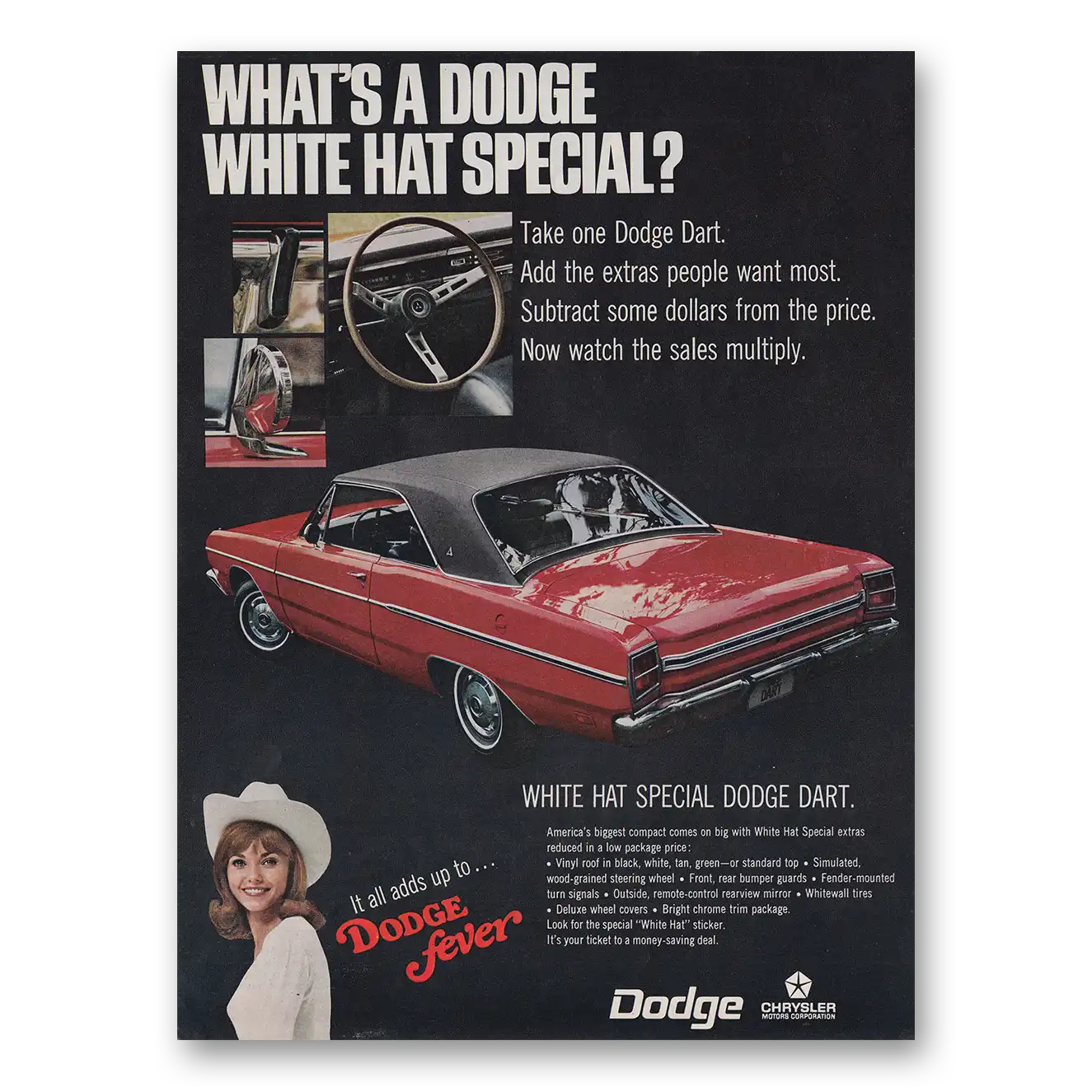 1969 Dodge Dart White Hat Special Vintage Magazine Print Ad