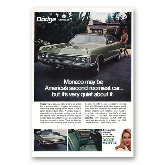 1969 Dodge Monaco Second Roomiest Car Vintage Magazine Print Ad