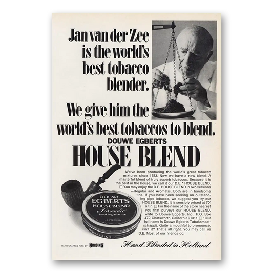 1969 Douwe Egberts House Blend Jan van der Zee Tobacco Blender Vintage Magazine Print Ad