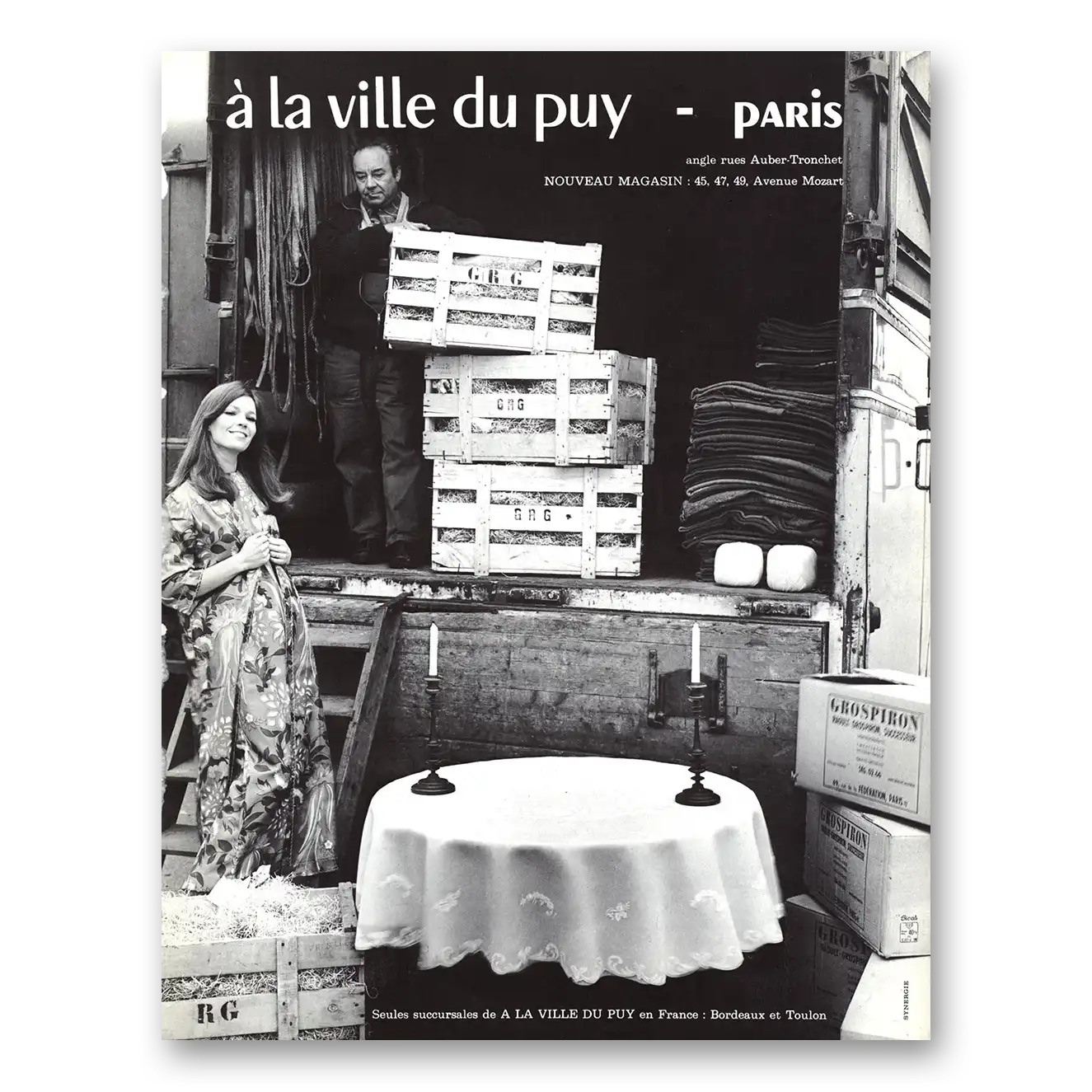 1969 La Ville du Puy Linens Crates French Vintage Magazine Print Ad