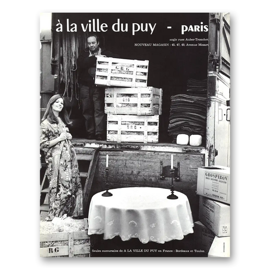 1969 La Ville du Puy Linens Crates French Vintage Magazine Print Ad