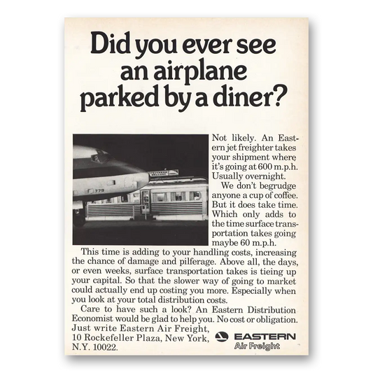 1969 Eastern Airlines Air Freight Airplane Parked By Diner Vintage Magazine Print Ad