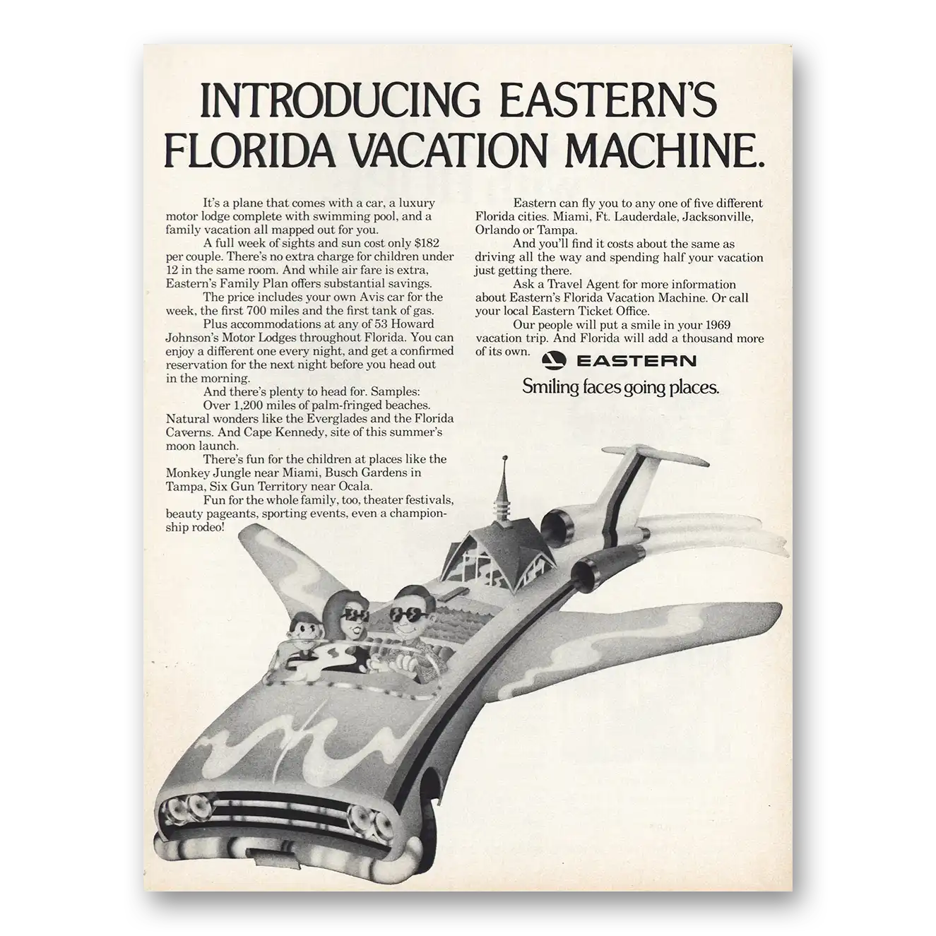 1969 Eastern Airlines Florida Vacation Machine Vintage Magazine Print Ad