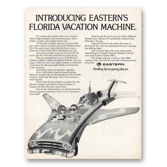 1969 Eastern Airlines Florida Vacation Machine Vintage Magazine Print Ad