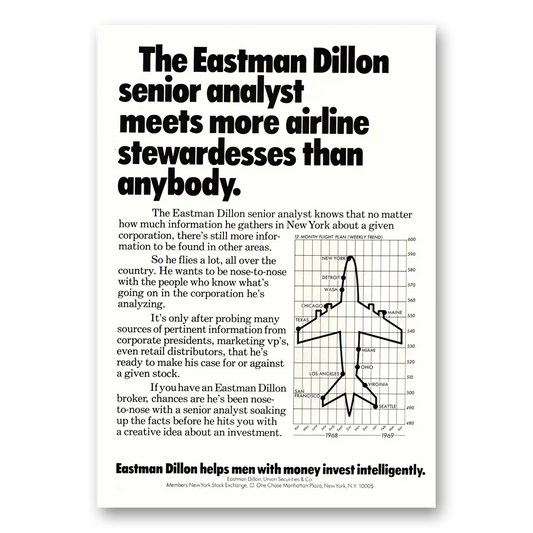 1969 Eastman Dillon Meets More Airline Stewardesses Vintage Magazine Print Ad