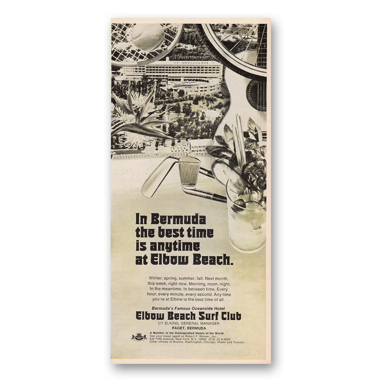 1969 Elbow Beach Surf Club Bermuda the Best Time is Anytime Vintage Magazine Print Ad